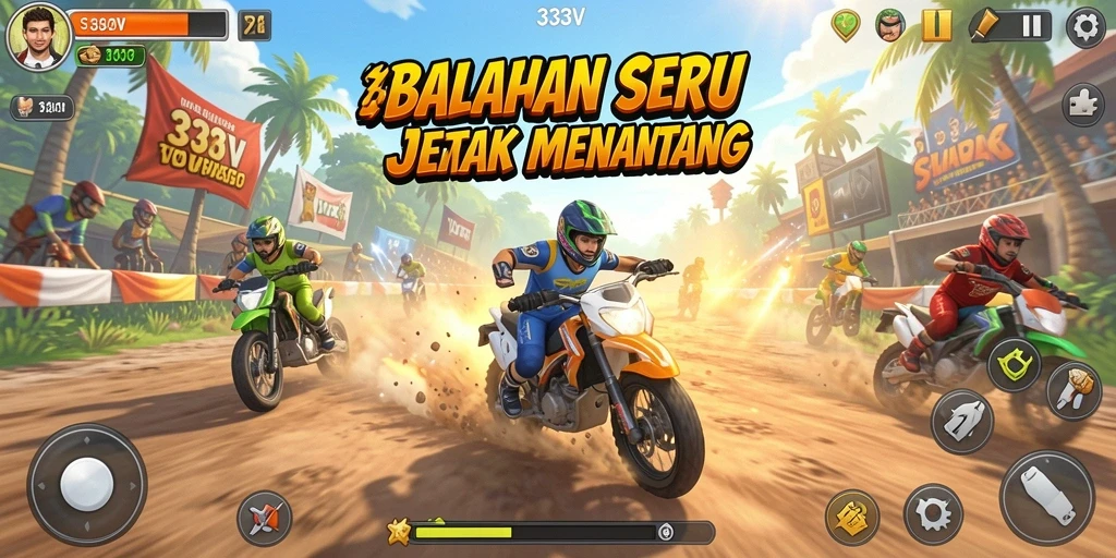 Screenshot gameplay 333V menampilkan perlombaan yang mendebarkan di trek menantang.