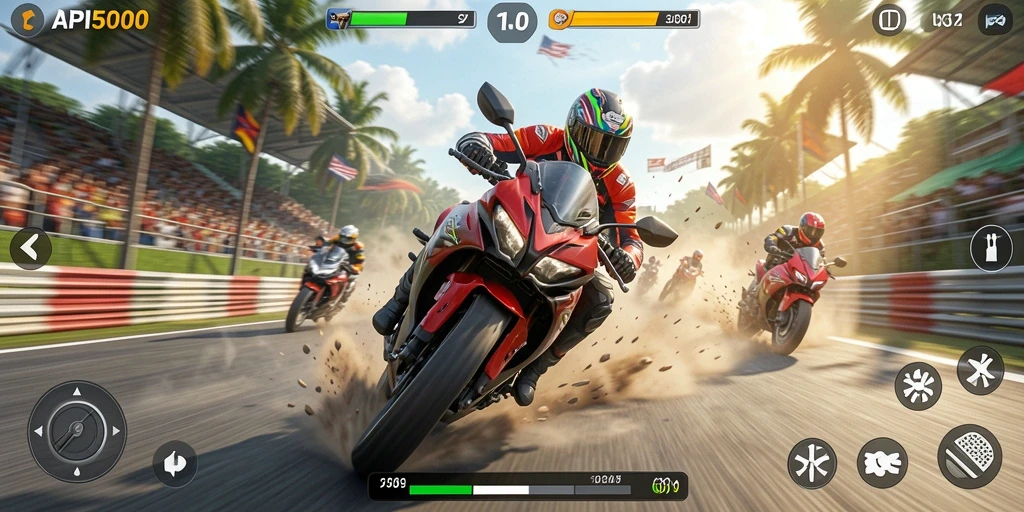 Tampilan gameplay <strong>API5000</strong> yang mendebarkan dan penuh aksi balapan motor.