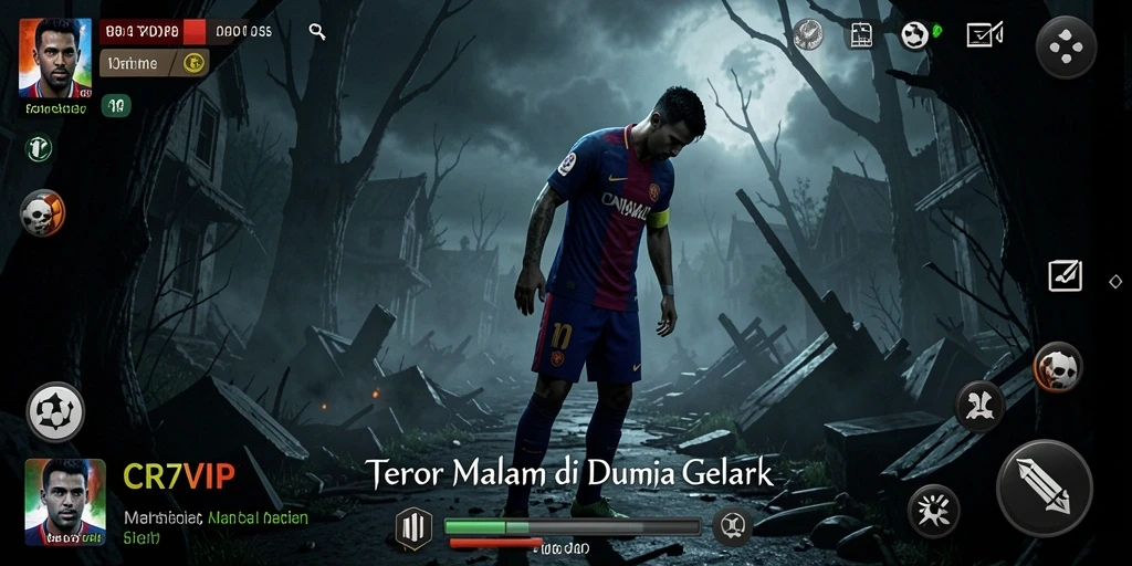 Screenshot gameplay mencekam dari CR7VIP dengan suasana gelap.