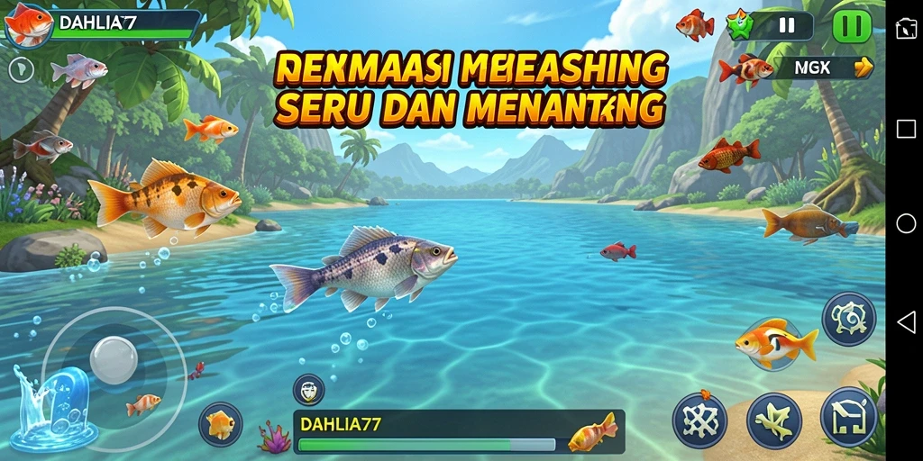 Tampilan gameplay DAHLIA77 dengan aksi memancing yang mendebarkan.