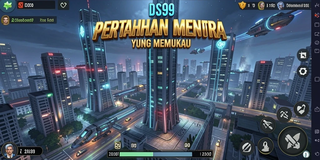 Screenshot gameplay DS99 menampilkan menara beraksi melawan musuh.