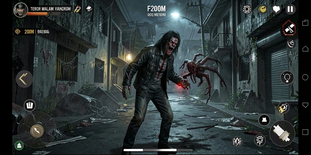 Tampilan gameplay F200M yang mencekam dan penuh ketegangan.