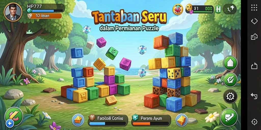 Screenshot gameplay HP777 menampilkan tantangan menarik permainan Puzzle.