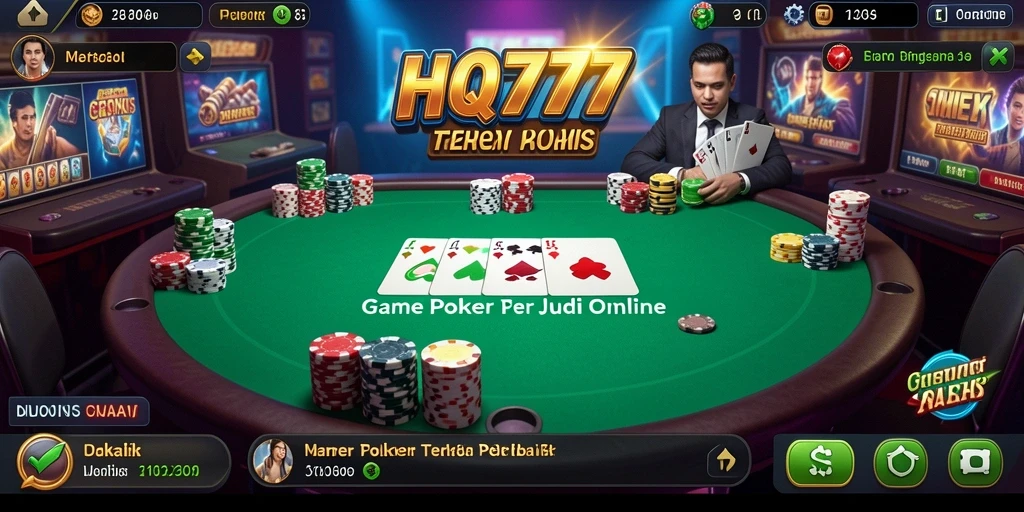 Screenshot gameplay Poker HQ777 yang mendebarkan dan interaktif.