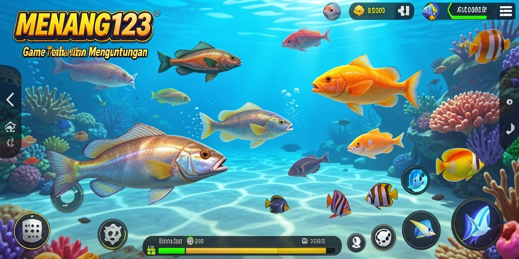 Tangkapan layar gameplay MENANG123 menampilkan aksi tembak ikan yang seru.