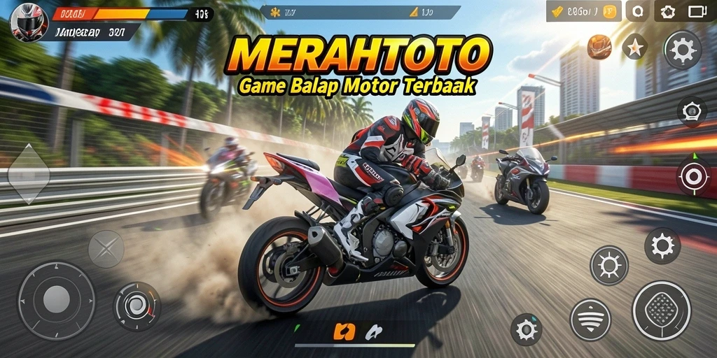 Tampilan gameplay seru MERAHTOTO dengan aksi balapan motor yang mendebarkan.