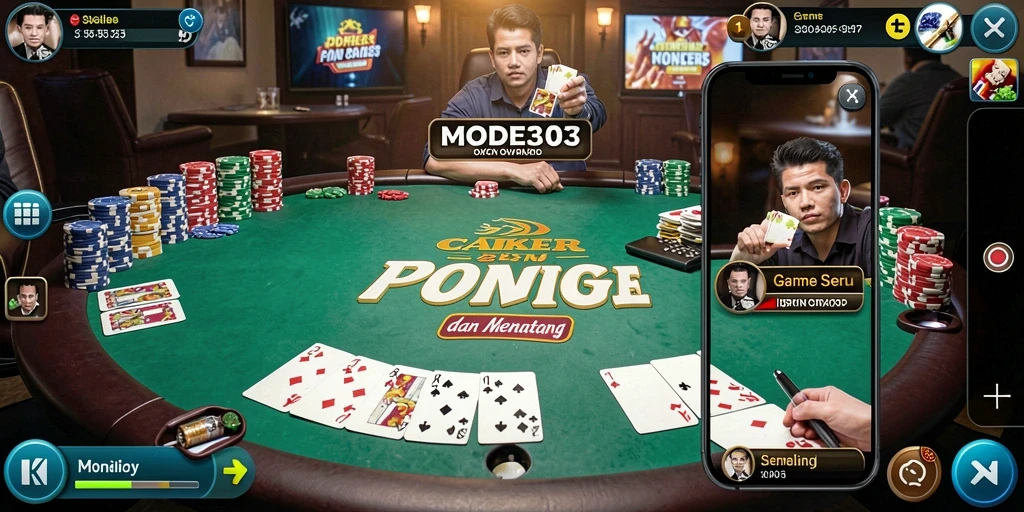 Screenshot gameplay <strong>MODE303</strong> menampilkan momen seru dalam permainan Poker.