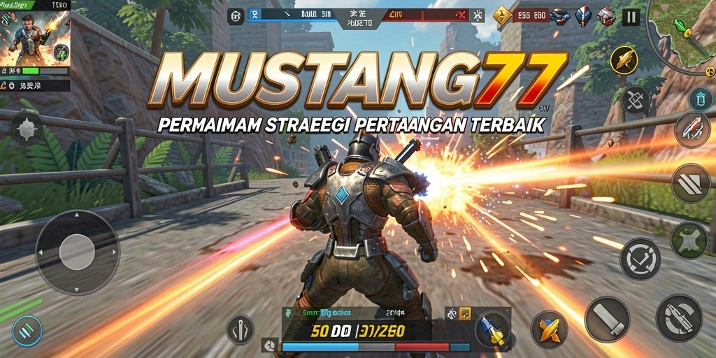 Tampilan gameplay MUSTANG77 dengan pertempuran seru dan strategi mendalam.