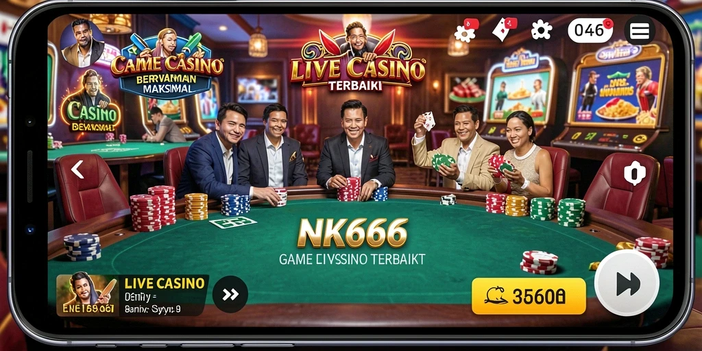 Screenshot gameplay NK666 menampilkan dealer dan meja permainan Live Casino yang menarik.