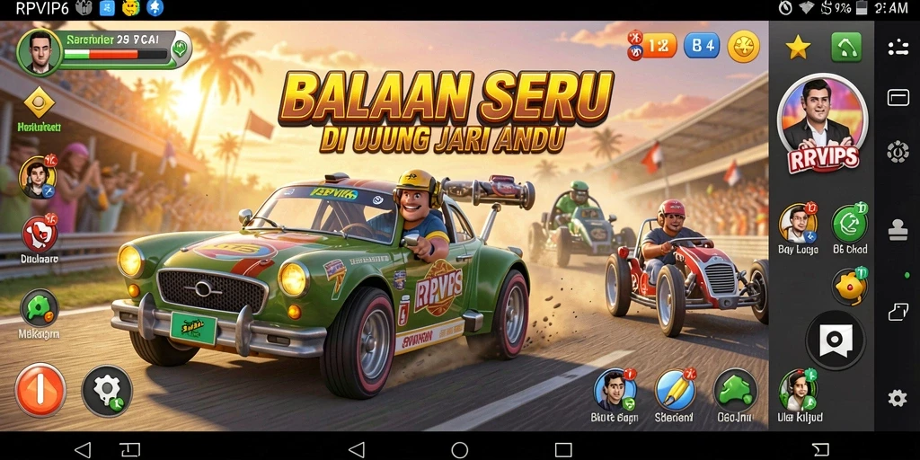 Screenshot gameplay balapan RPVIP6 yang mendebarkan.