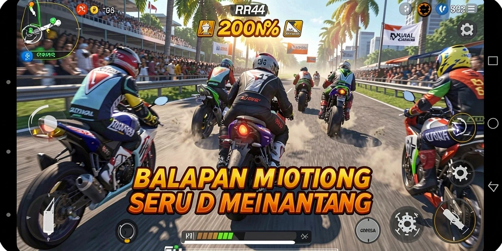 Tampilan gameplay balapan motor yang seru dan cepat.