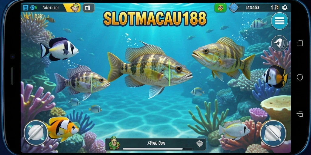 Tampilan gameplay SLOTMACAU188 saat menembak ikan.