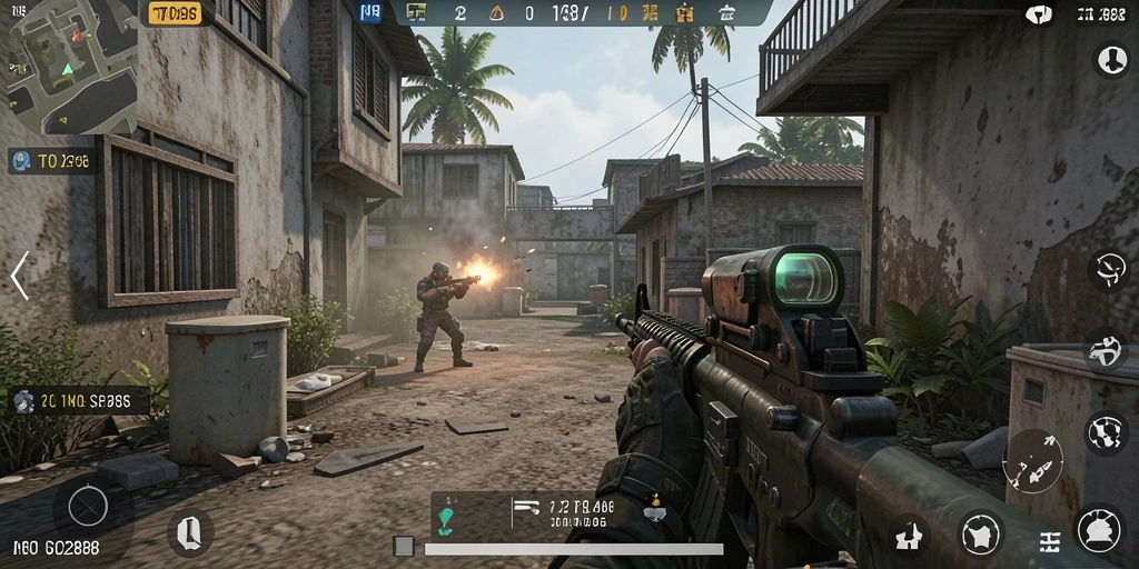 Screenshot utama TO288 menampilkan aksi menegangkan di medan perang FPS.