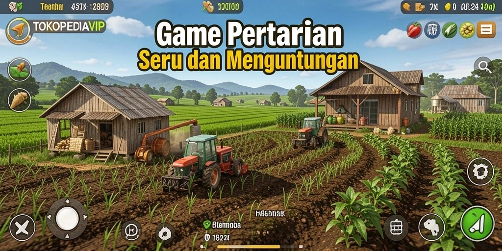 Screenshot gameplay TOKOPEDIAVIP menampilkan aktivitas bertani yang seru dan interaktif.