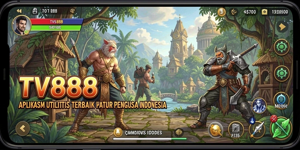 Tampilan utama aplikasi TV888 dengan berbagai fitur utilitas.
