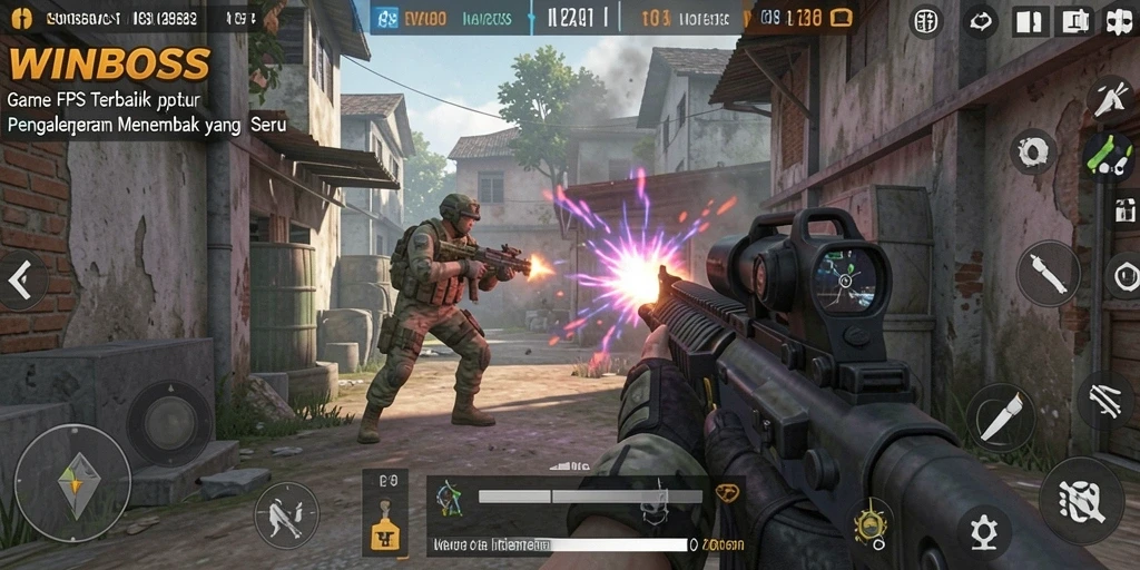 Screenshot yang menampilkan gameplay mendebarkan dalam WINBOSS FPS.